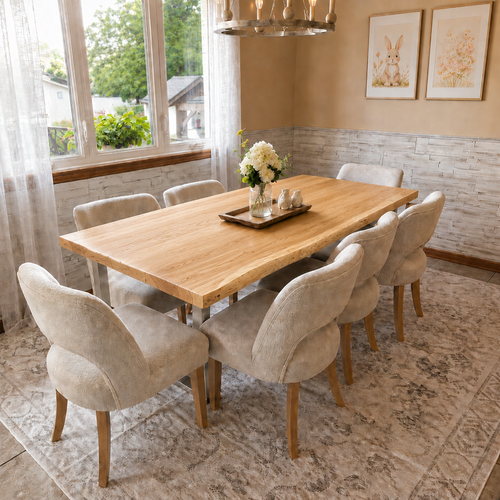 Rustic Live Edge Dining Table for 6 Person Wooden Tabletop Sled Base