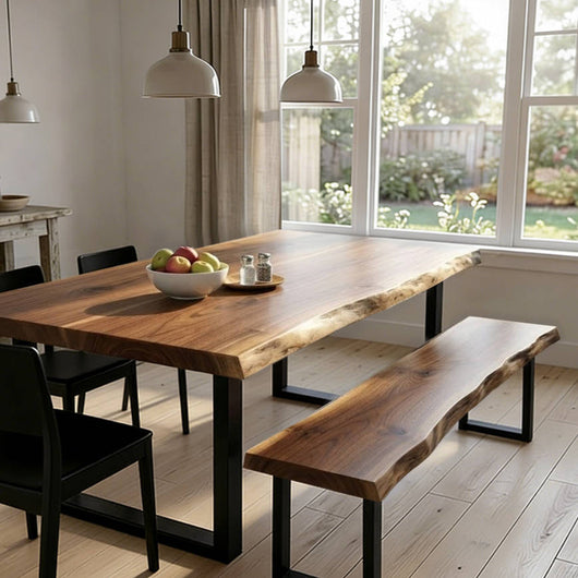 "Onegrain" Live Edge Solid Wood Dining Table with U Shape Metal Legs
