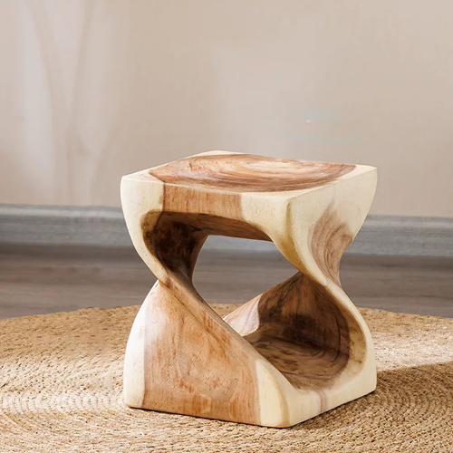 Handmade Solid Wood Double Twist Side Table | Rustic Natural Grain Abstract Form
