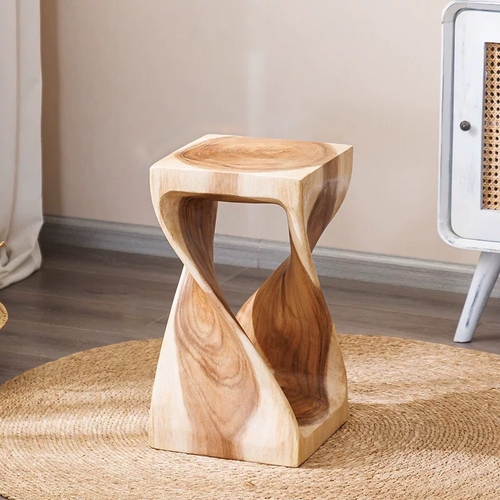 Handmade Solid Wood Double Twist Side Table | Rustic Natural Grain Abstract Form