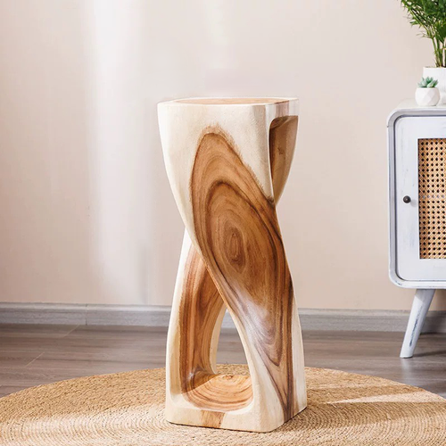 Handmade Solid Wood Double Twist Side Table | Rustic Natural Grain Abstract Form