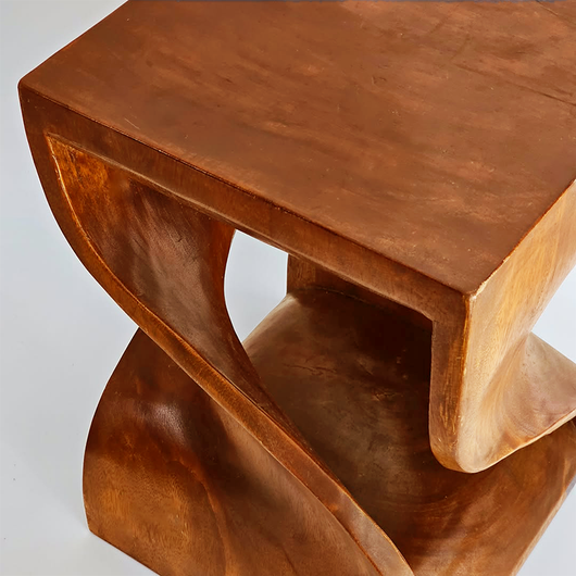 Handmade Solid Wood Double Twist Side Table | Rustic Natural Grain Abstract Form