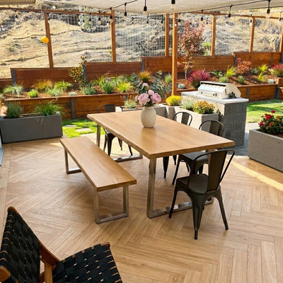Rustic Live Edge Dining Table for 6 Person Wooden Tabletop Sled Base