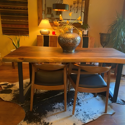 "Onegrain" Live Edge Solid Wood Dining Table with U Shape Metal Legs