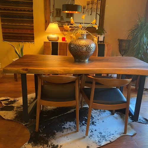 "Onegrain" Live Edge Solid Wood Dining Table with U Shape Metal Legs