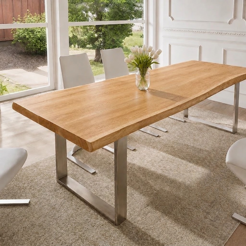 Rustic Live Edge Dining Table for 6 Person Wooden Tabletop Sled Base