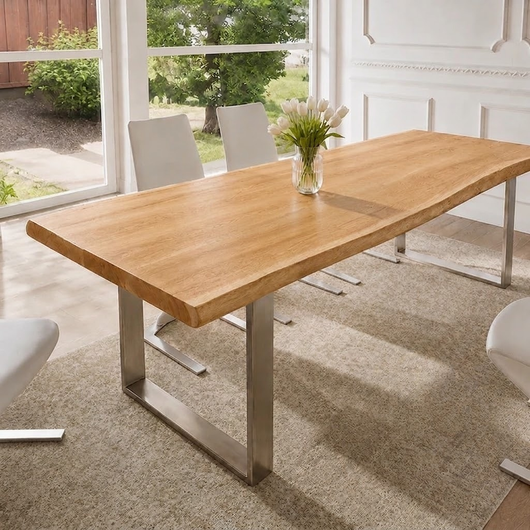Rustic Live Edge Dining Table for 6 Person Wooden Tabletop Sled Base