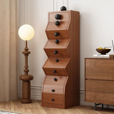 Light Luxury Chest of Drawers, Solid Wood Vintage Irregular Storage Cabinet with 5 Drawers