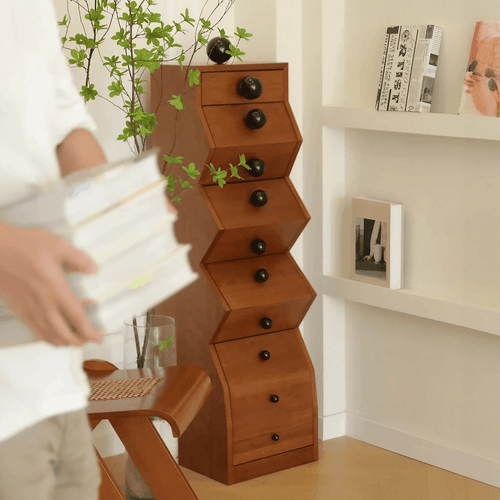 Light Luxury Chest of Drawers, Solid Wood Vintage Irregular Storage Cabinet with 5 Drawers