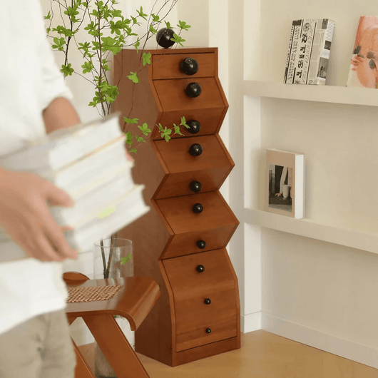 Light Luxury Chest of Drawers, Solid Wood Vintage Irregular Storage Cabinet with 5 Drawers