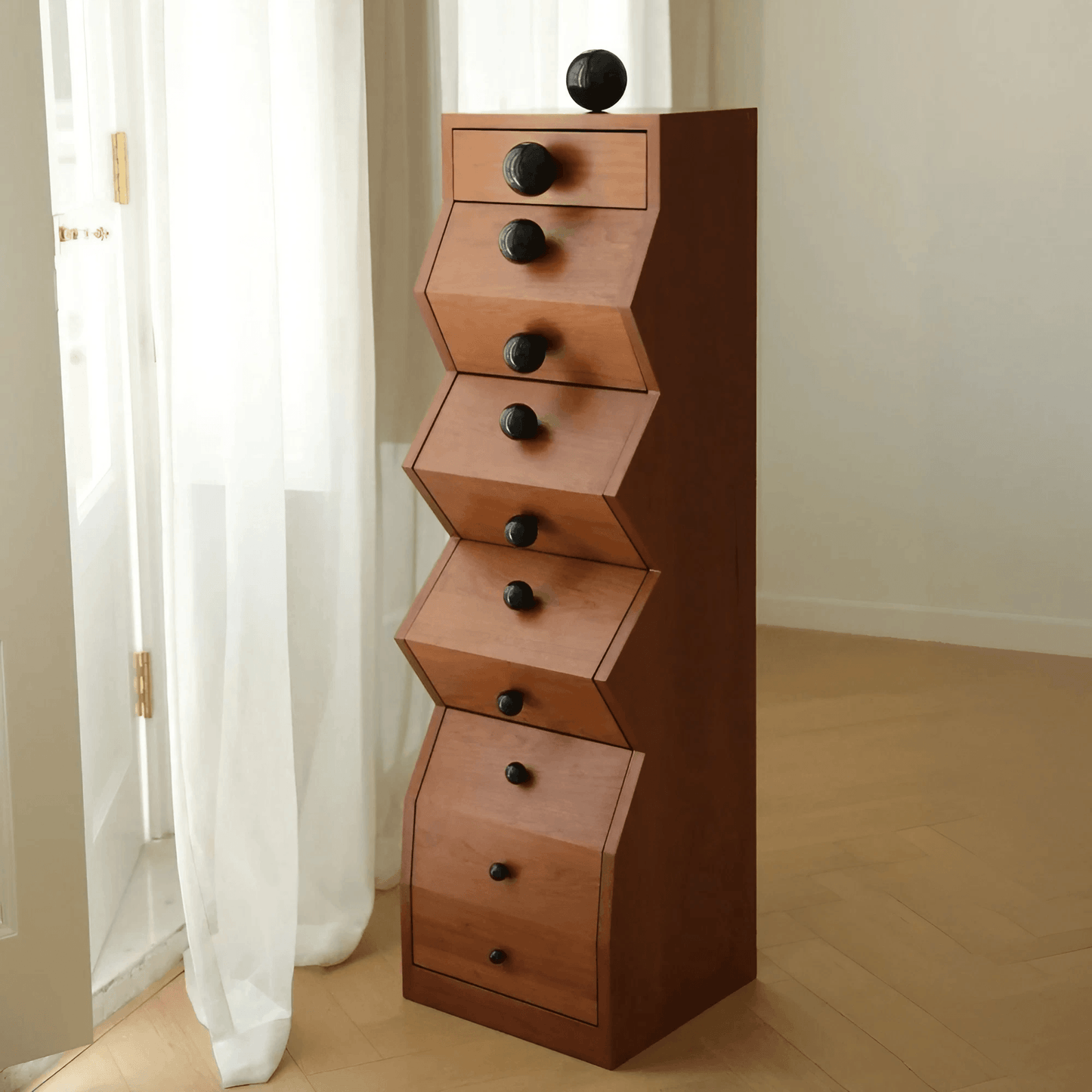Light Luxury Chest of Drawers, Solid Wood Vintage Irregular Storage Cabinet with 5 Drawers