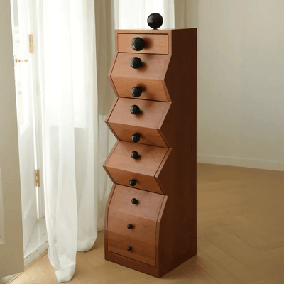 Light Luxury Chest of Drawers, Solid Wood Vintage Irregular Storage Cabinet with 5 Drawers