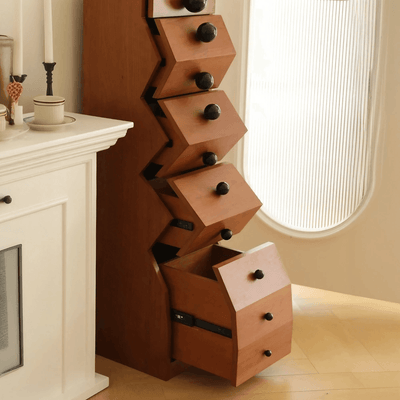 Light Luxury Chest of Drawers, Solid Wood Vintage Irregular Storage Cabinet with 5 Drawers