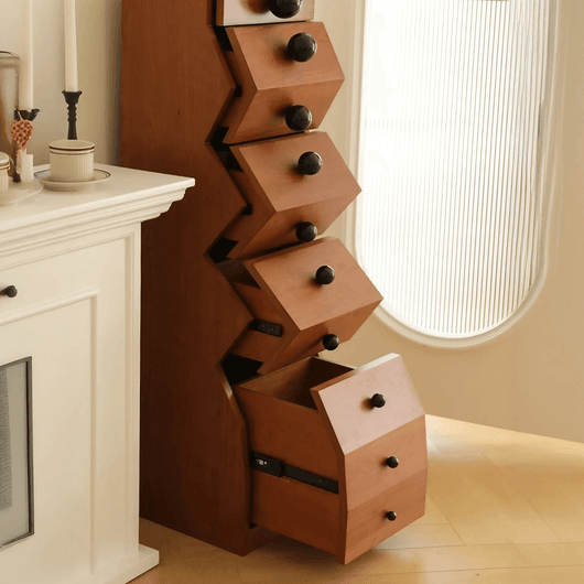 Light Luxury Chest of Drawers, Solid Wood Vintage Irregular Storage Cabinet with 5 Drawers