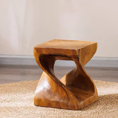 Handmade Solid Wood Double Twist Side Table | Rustic Natural Grain Abstract Form