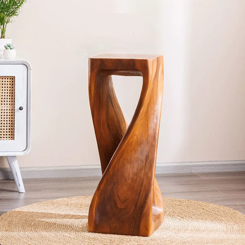 Handmade Solid Wood Double Twist Side Table | Rustic Natural Grain Abstract Form