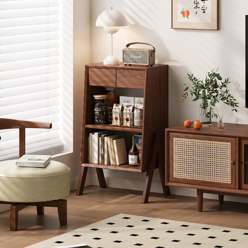 Solid Wood Floor-Standing Rack Living Room Bookshelf Storage Cabinet