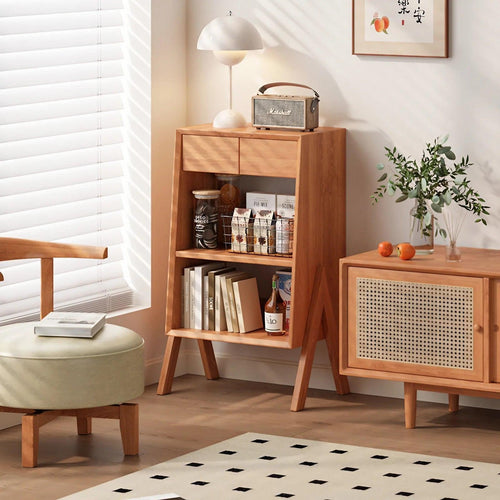 Solid Wood Floor-Standing Rack Living Room Bookshelf Storage Cabinet