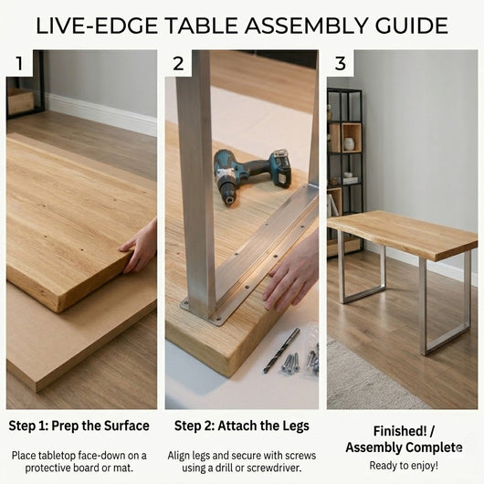Rustic Live Edge Dining Table for 6 Person Wooden Tabletop Sled Base