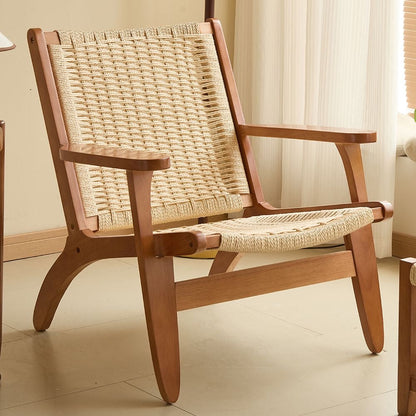 Handwoven Rope Lounge Chair with Solid Wood Frame – Modern Accent Seating