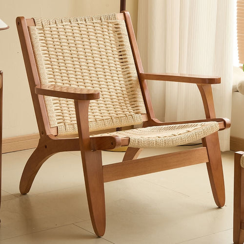 Handwoven Rope Lounge Chair with Solid Wood Frame – Modern Accent Seating