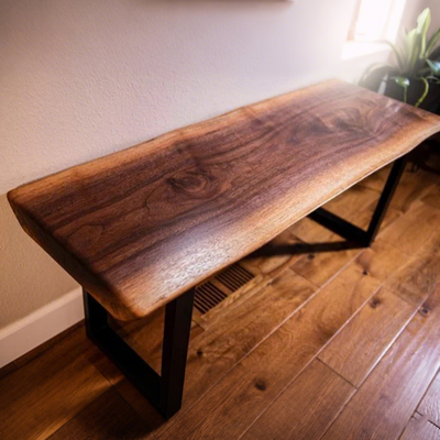 Live Edge Entryway Bench, Bedroom Bench, Industrial Style Steel Legs