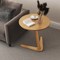 C-Shaped Solid Wood Side Table – Compact Sofa Table & Laptop Desk