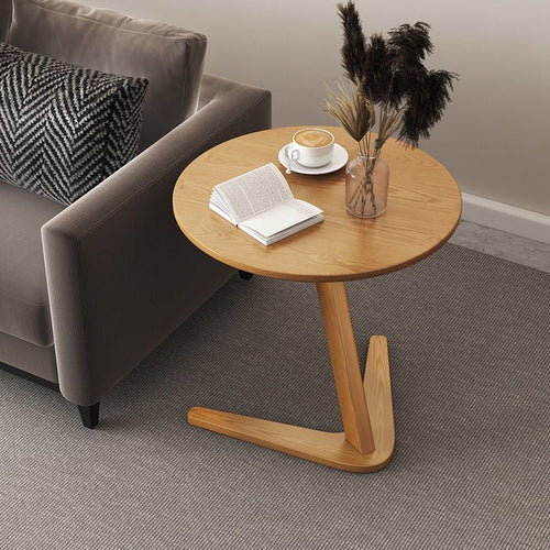 C-Shaped Solid Wood Side Table – Compact Sofa Table & Laptop Desk