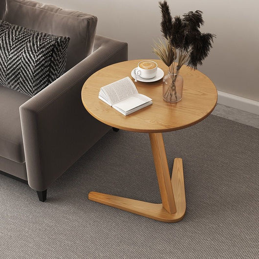C-Shaped Solid Wood Side Table – Compact Sofa Table & Laptop Desk