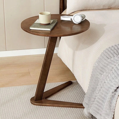 C-Shaped Solid Wood Side Table – Compact Sofa Table & Laptop Desk