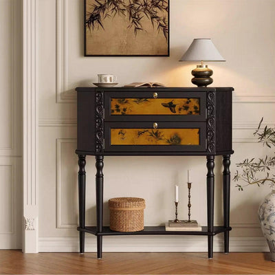 H35" Light Luxury Accent Solid Wood Storage Console Table Cabinet