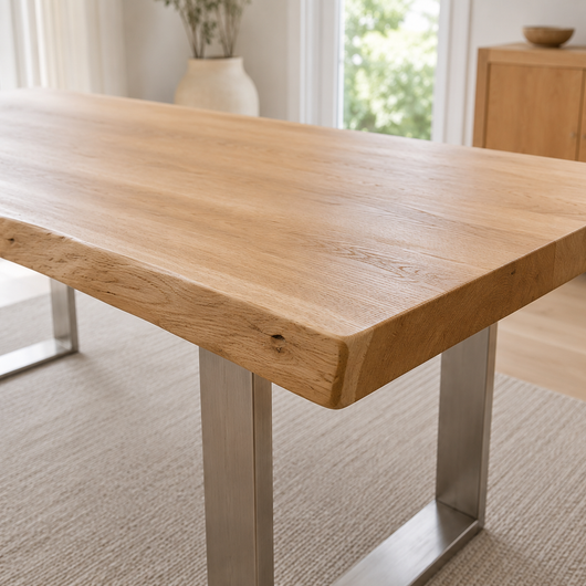 Rustic Live Edge Dining Table for 6 Person Wooden Tabletop Sled Base