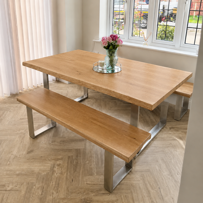 Rustic Live Edge Dining Table for 6 Person Wooden Tabletop Sled Base