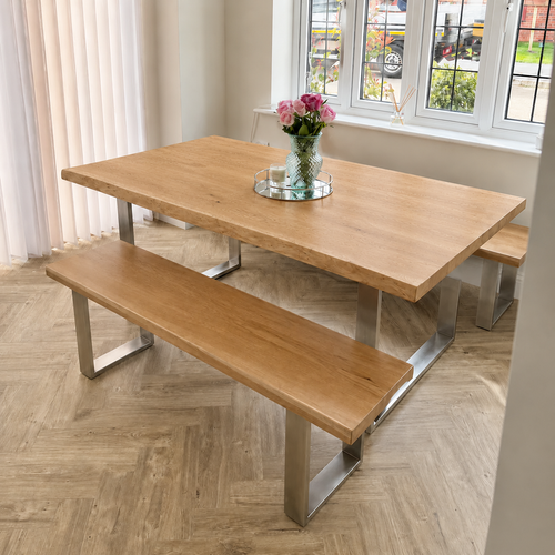 Rustic Live Edge Dining Table for 6 Person Wooden Tabletop Sled Base
