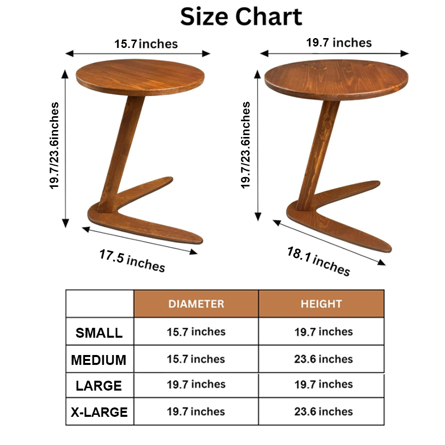 C-Shaped Solid Wood Side Table – Compact Sofa Table & Laptop Desk