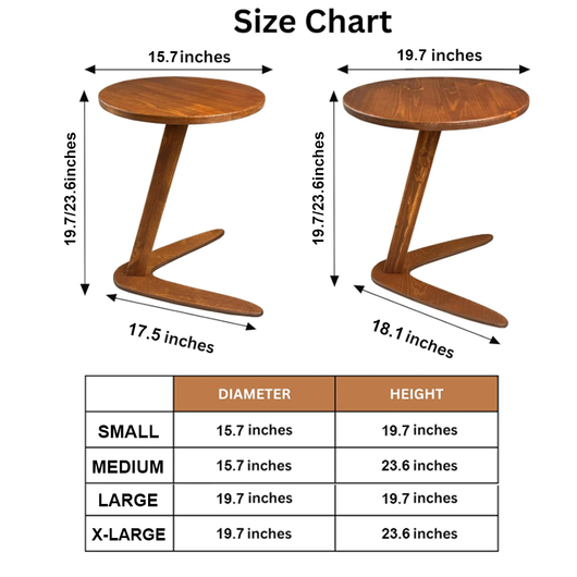 C-Shaped Solid Wood Side Table – Compact Sofa Table & Laptop Desk