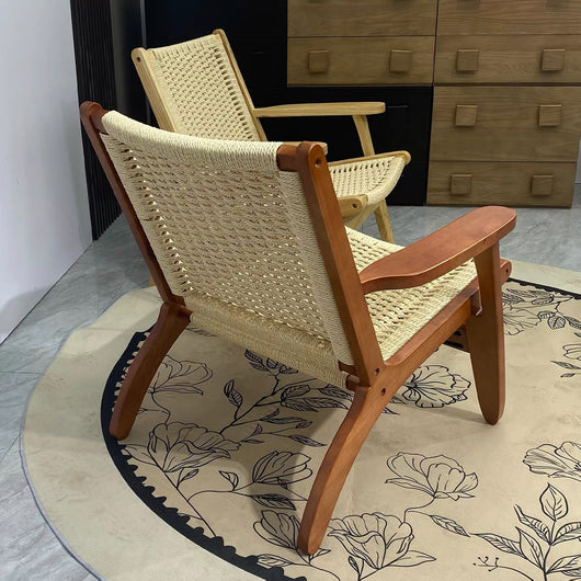 Handwoven Rope Lounge Chair with Solid Wood Frame – Modern Accent Seating