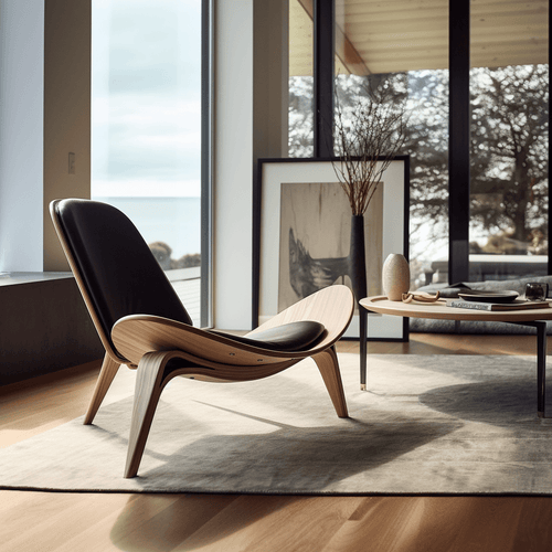 Light Luxury Arch Shell Chair, Walnut Finish Lounge Chair, Modern Shell Chair, Italian Leather Armless Chair