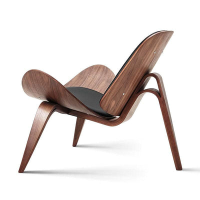 Light Luxury Arch Shell Chair, Walnut Finish Lounge Chair, Modern Shell Chair, Italian Leather Armless Chair