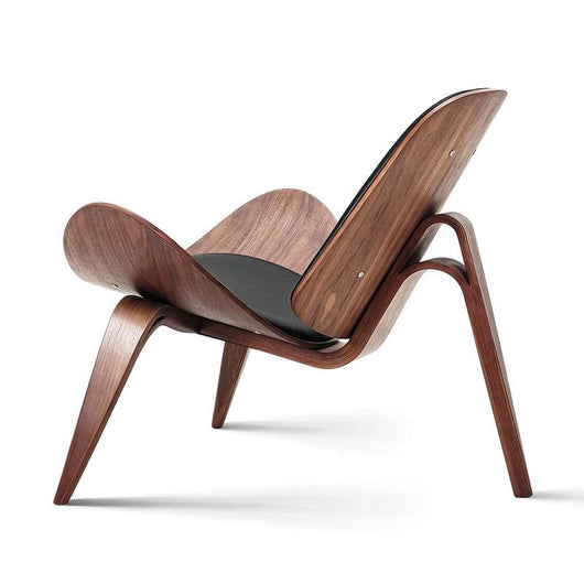 Light Luxury Arch Shell Chair, Walnut Finish Lounge Chair, Modern Shell Chair, Italian Leather Armless Chair