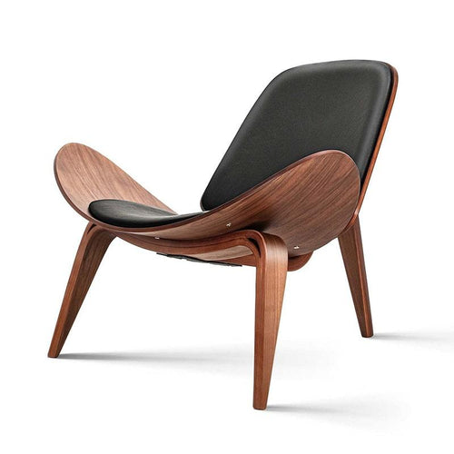 Light Luxury Arch Shell Chair, Walnut Finish Lounge Chair, Modern Shell Chair, Italian Leather Armless Chair