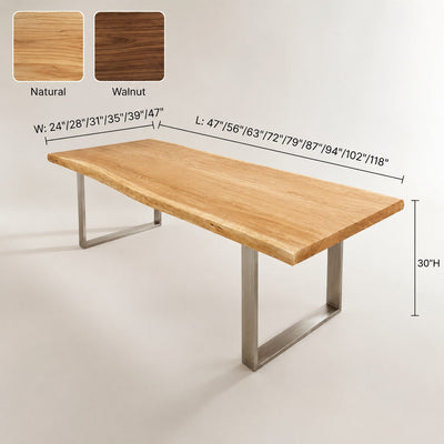Rustic Live Edge Dining Table for 6 Person Wooden Tabletop Sled Base