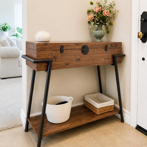Wood Porch Console Table Side Cabinet Retro Sofa Table