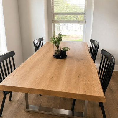 Rustic Live Edge Dining Table for 6 Person Wooden Tabletop Sled Base
