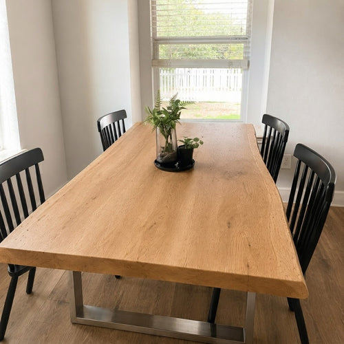 Rustic Live Edge Dining Table for 6 Person Wooden Tabletop Sled Base