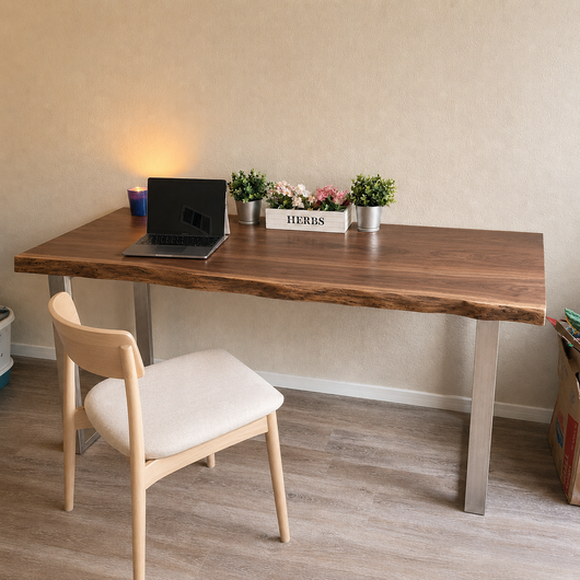 Rustic Live Edge Dining Table for 6 Person Wooden Tabletop Sled Base